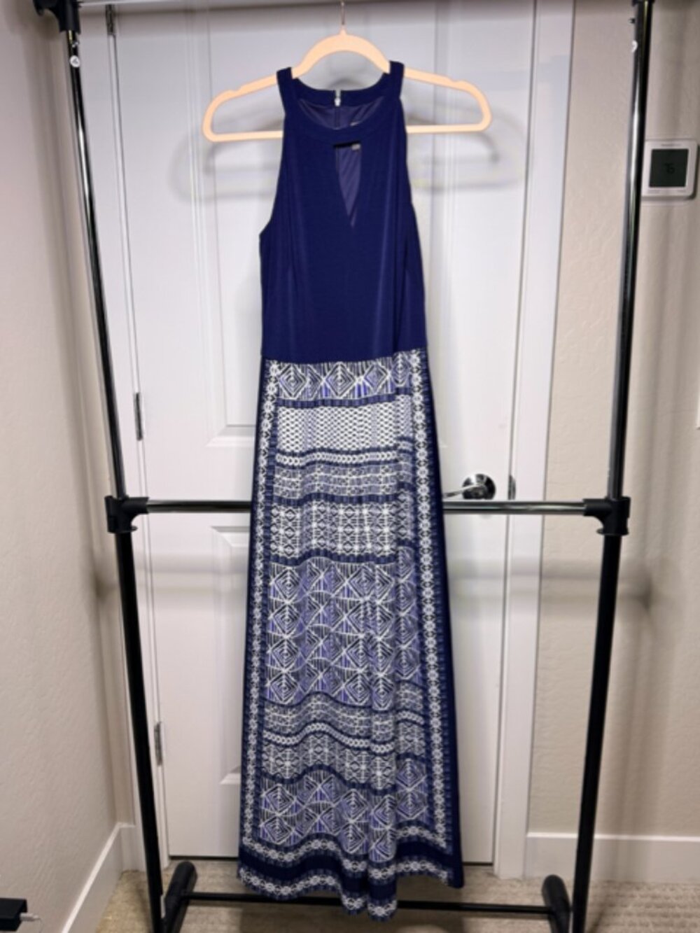 Vince Camuto Navy Geometric Halter Jumpsuit with Wide Leg, Size 4 - Picture 4 of 10